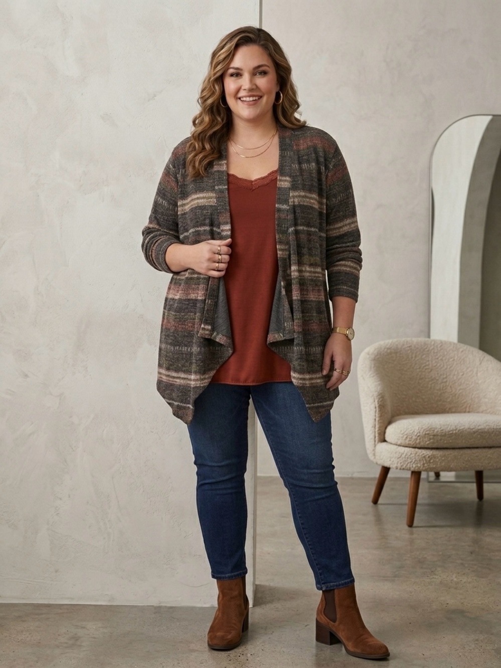 Faded Glory 2-in-1 Mock Layer Cardigan & Lace Tank Set Plus 3X